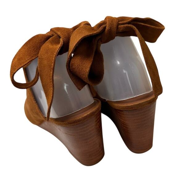 Brown Suede Ankle Wrap Tie Platform Wedges Heel Womens Sz 9M Soft Leather Brazil - Picture 5 of 16